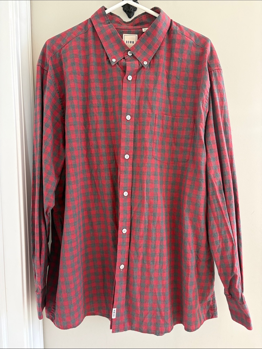 ROWM Men's Red and Gray Gingham/Plaid Button Down Shirt Size XXL